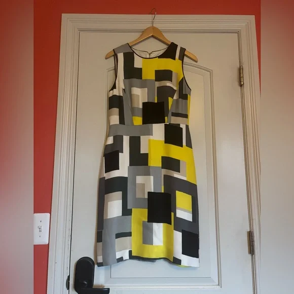 KATE SPADE Geometric Yellow Grey and Green Dress. Size 6. Like New! - Picture 2 of 5